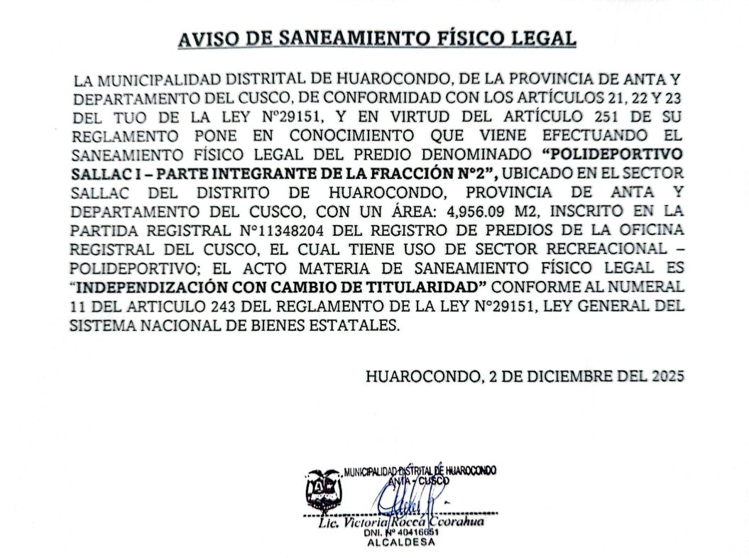 Aviso de saneamiento